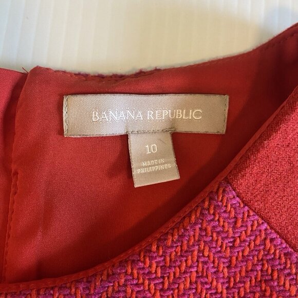 Banana Republic Wool Blend Red Pink Herringbone Sheath Dress Size 10 Mod Retro - Picture 8 of 11